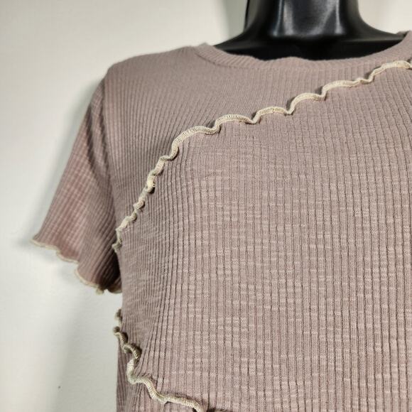 ALTAR'D STATE Ribbed Knit Crop Top Womens Medium Lt Brown Boho Fairy Gremlincore - Picture 8 of 9